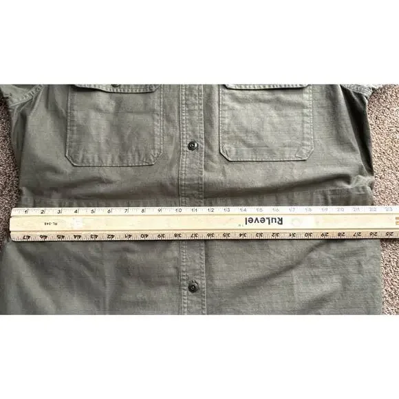 NWT Outerknown Sz L 100% Org Ctn Olive Cinched Adj Waist Btn Plts LS Shirt Dress - Picture 12 of 13